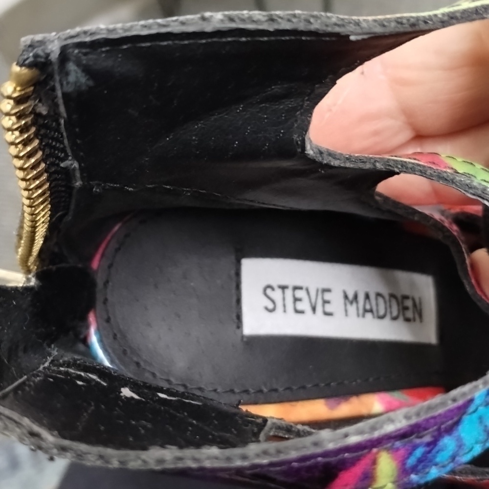Steve Madden Cythiaa Multi-Color Open Toe Lace Up Heels Sz 5.5 M Beautful - Picture 13 of 16